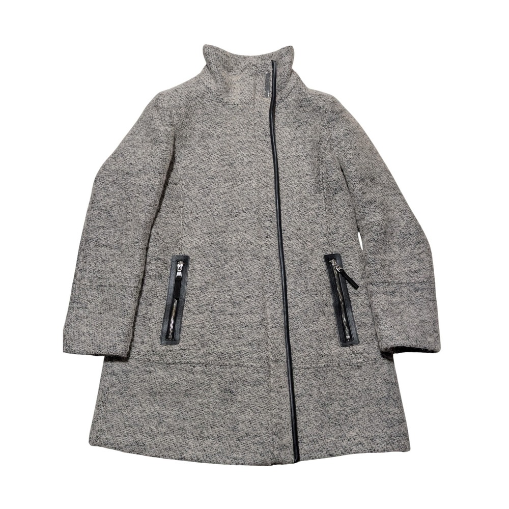 Calvin Klein Coat Women PM Grey Salt and Pepper Asymmetrical Zip Wool Blend Moto